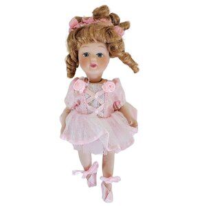 Geppeddo Collectible Porcelain Ballerina Doll 7" Pink Dress & Ballet Shoes Boxed